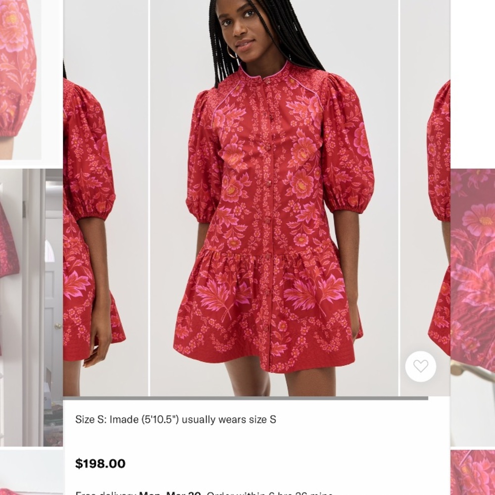 FARM Rio Floral Red Puff-Sleeve Dress NWOT - Picture 6 of 15